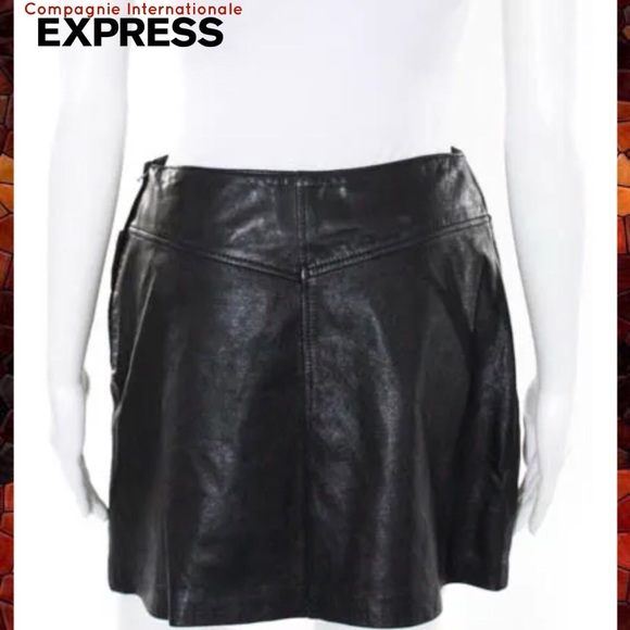 COMPAGNIE INT EXPRESS Auth Chic Blk Leather Skirt - Picture 3 of 4